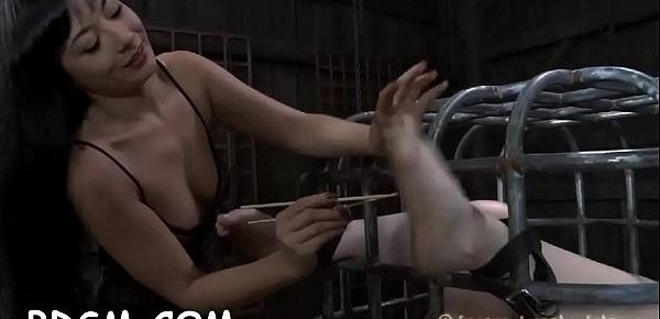  Sweetheart is handcuffed in shackles during hardcore bdsm torture
